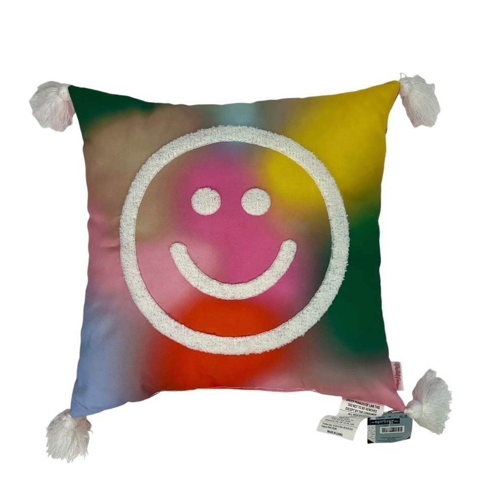 Packed Party House Party Decorative Pillow 15.5”x15.5” Multi Color Smiley Face